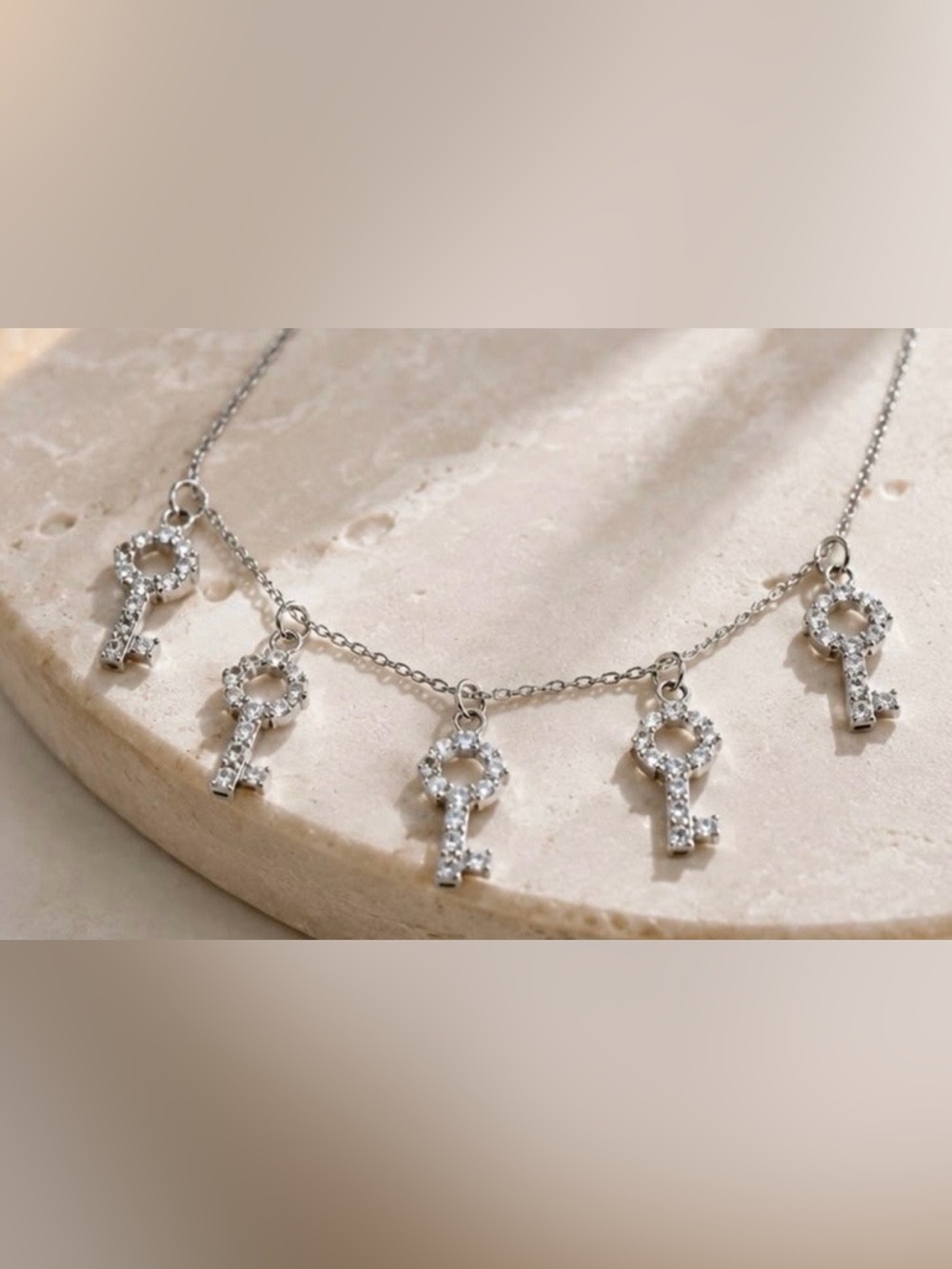 925 Sterling Silver Key Charm Necklace - Sterling Look Women’s Jewelry